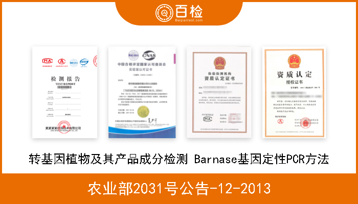 农业部2031号公告-12-2013 转基因植物及其产品成分检测 Barnase基因定性PCR方法 