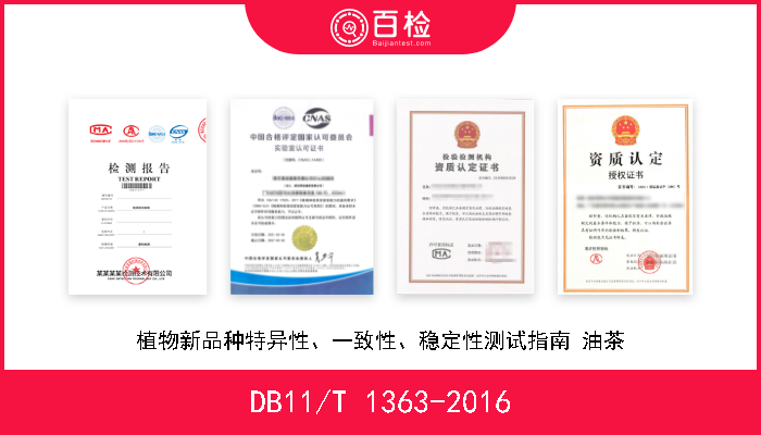 DB11/T 1363-2016 植物新品种特异性、一致性、稳定性测试指南 油茶 现行
