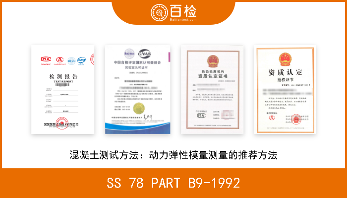 SS 78 PART B9-1992 混凝土测试方法：动力弹性模量测量的推荐方法 A