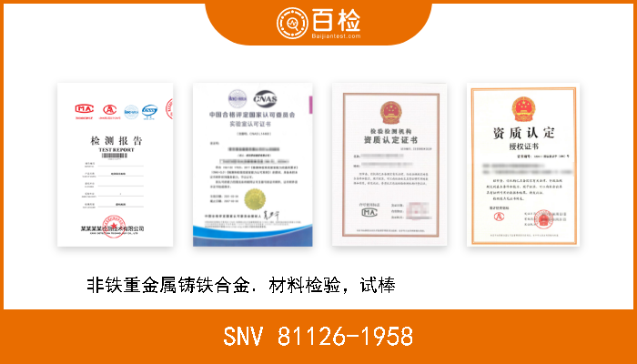 SNV 81126-1958 非铁重金属铸铁合金．材料检验，试棒                  